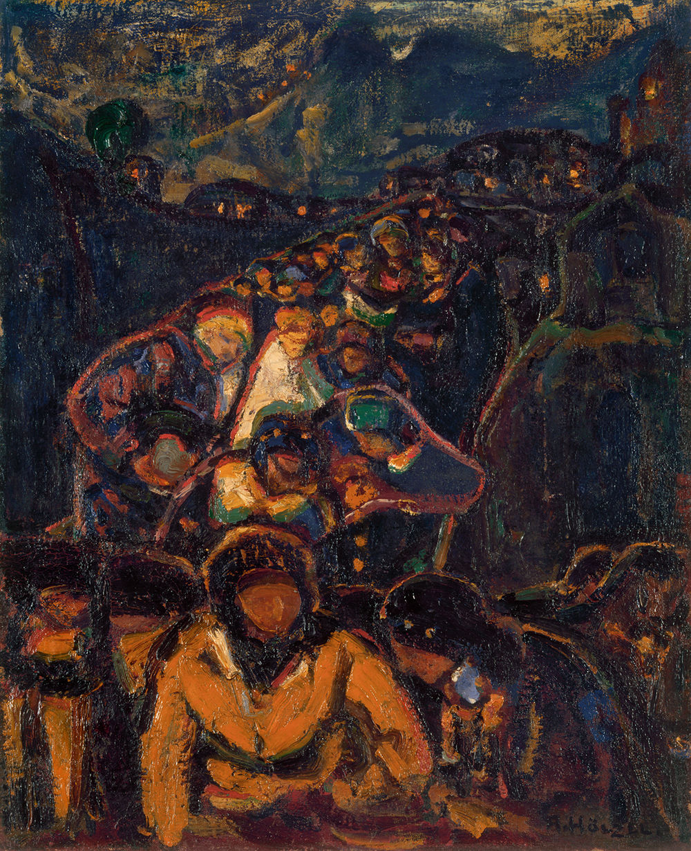 Adolf Hölzel, Prozession im Gebirge, 1909/10, Öl auf Leinwand, 62 x 50,5 cm, Erben nach Ernst und Gertrud Flersheim, Foto: Museum Wiesbaden / Bernd Fickert