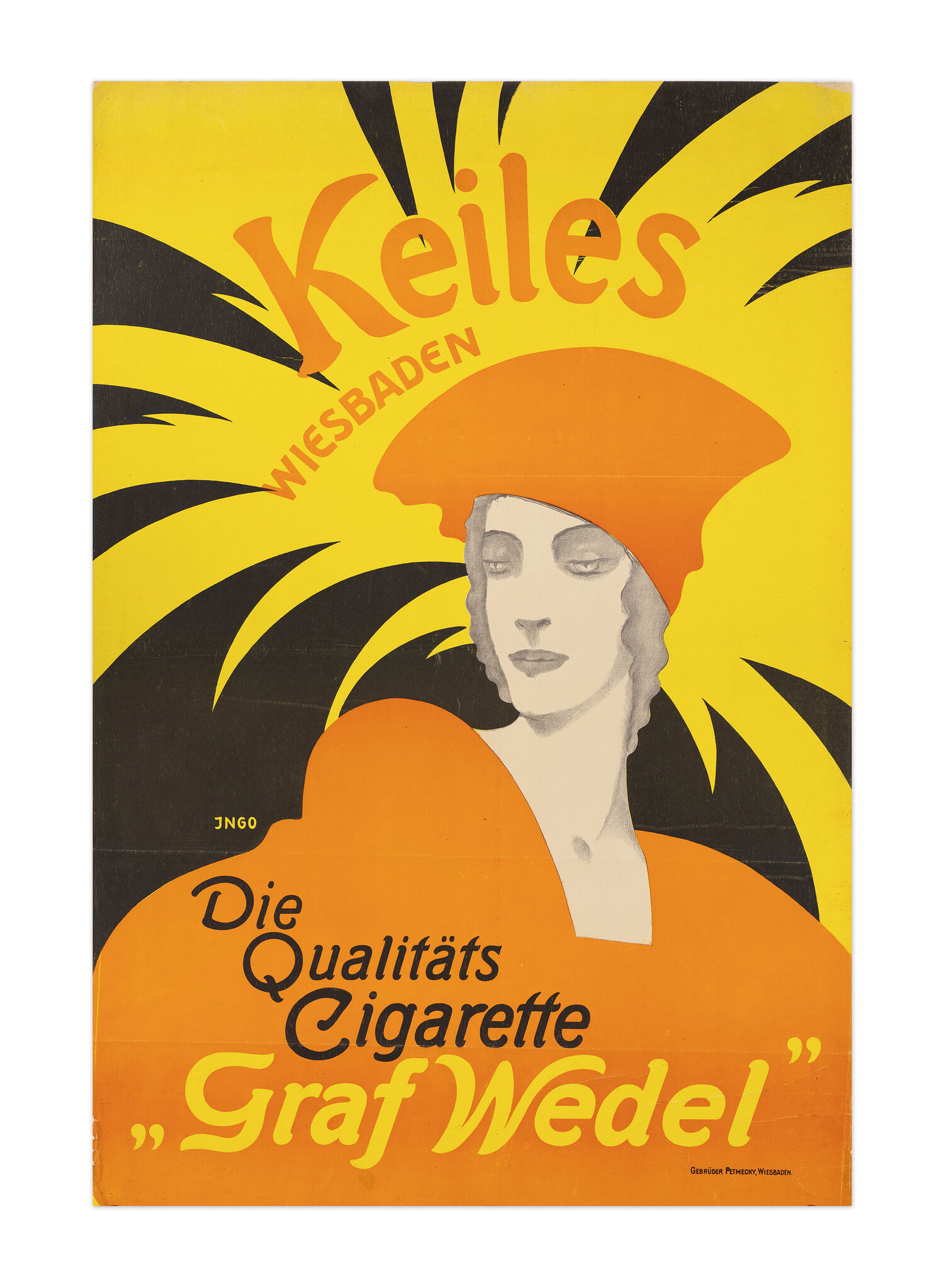 Anonym, Keiles Cigarette „Graf Wedel“, um 1920, Farblithografie, Druck: Gebrüder Petmecky, Wiesbaden, Plakatsammlung Maximilian Karagöz. Foto: Museum Wiesbaden/Bernd Fickert