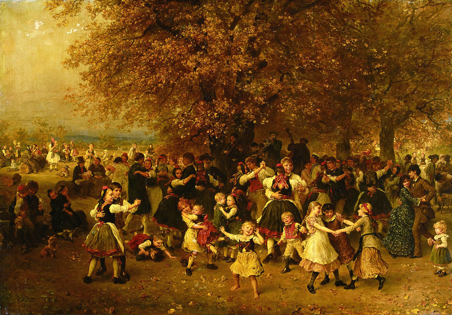 Ludwig Knaus, Das Kirchweihfest (Tanz unter den Linden vor einem hessischen Dorf) 1883<br>Städel Museum, Frankfurt am Main