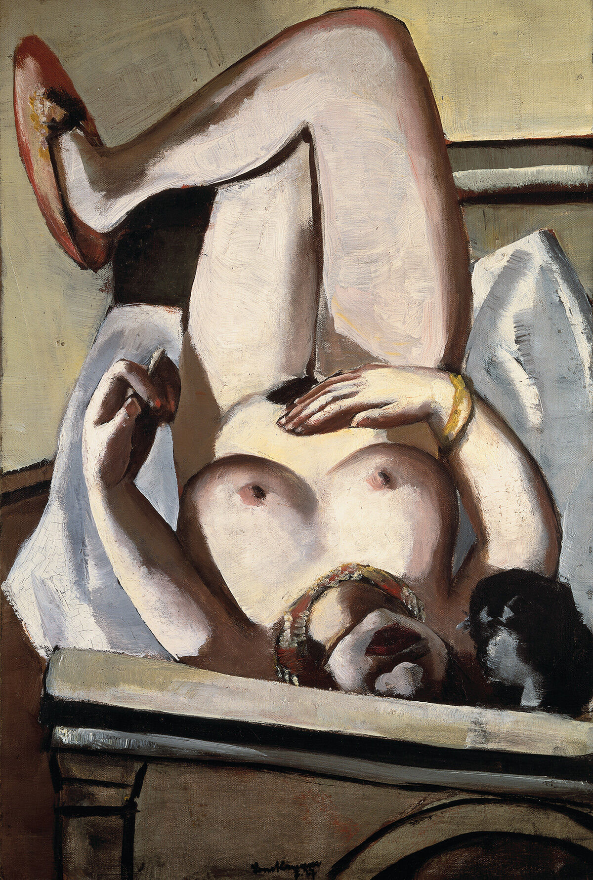 Max Beckmann, Weiblicher Akt mit Hund, 1927, Museum Wiesbaden, erworben 1987 aus der Sammlung Hanna Bekker vom Rath mit Unterstützung des Vereins der Freunde zur Förderung der bildenden Kunst in Wiesbaden e.V., Foto: Bernd Fickert