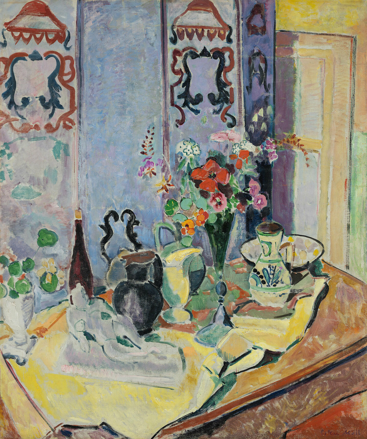 Oskar Moll, Stillleben mit Matisse-Plastik, Vasen und Wandschirm, 1917, Museum Wiesbaden, Schenkung Dr. Roman Rubin 2020. Foto: Bernd Fickert