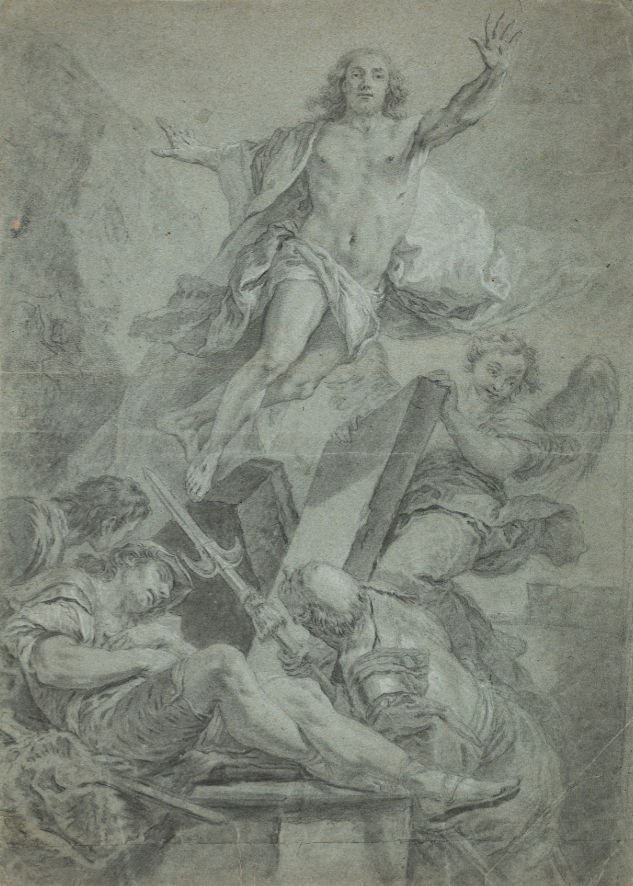 Januarius Zick, „Auferstehung Christi“, Kreidezeichnung auf Karton, 59,8 x 42,5 cm, Museum Wiesbaden