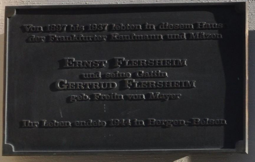 Memorial plaque on their former Frankfurt residence in Myliusstraße 32. Photo: Internet