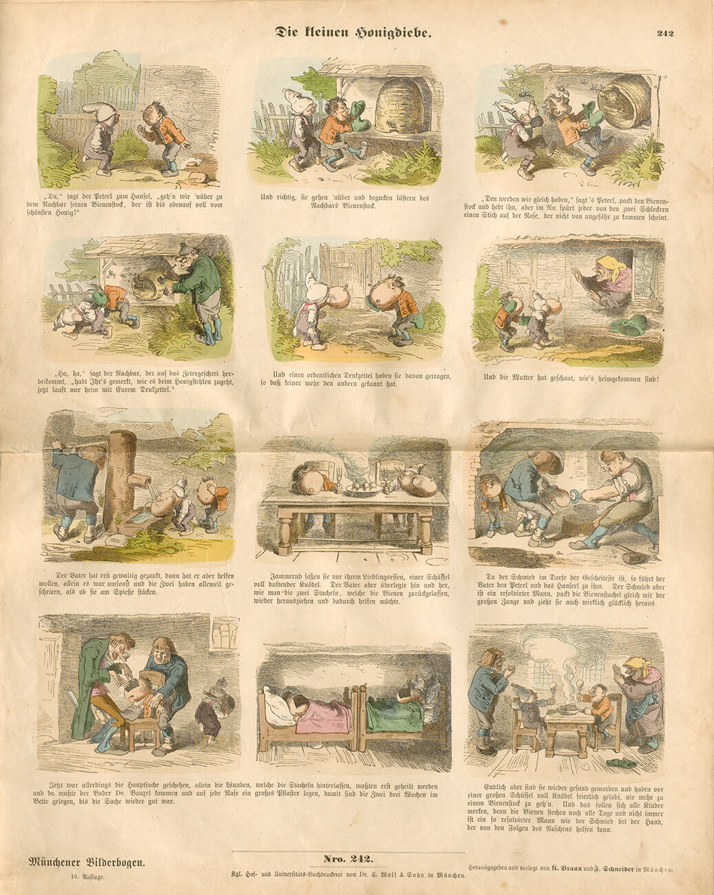 Wilhelm Busch, The Little Honey Thieves, in: Münchner Bilderbogen, vol. 11, 1859, n. 242, Frankfurt am Main, Universitätsbibliothek Johann Christian Senckenberg © Universitätsbibliothek Johann Christian Senckenberg Frankfurt am Main