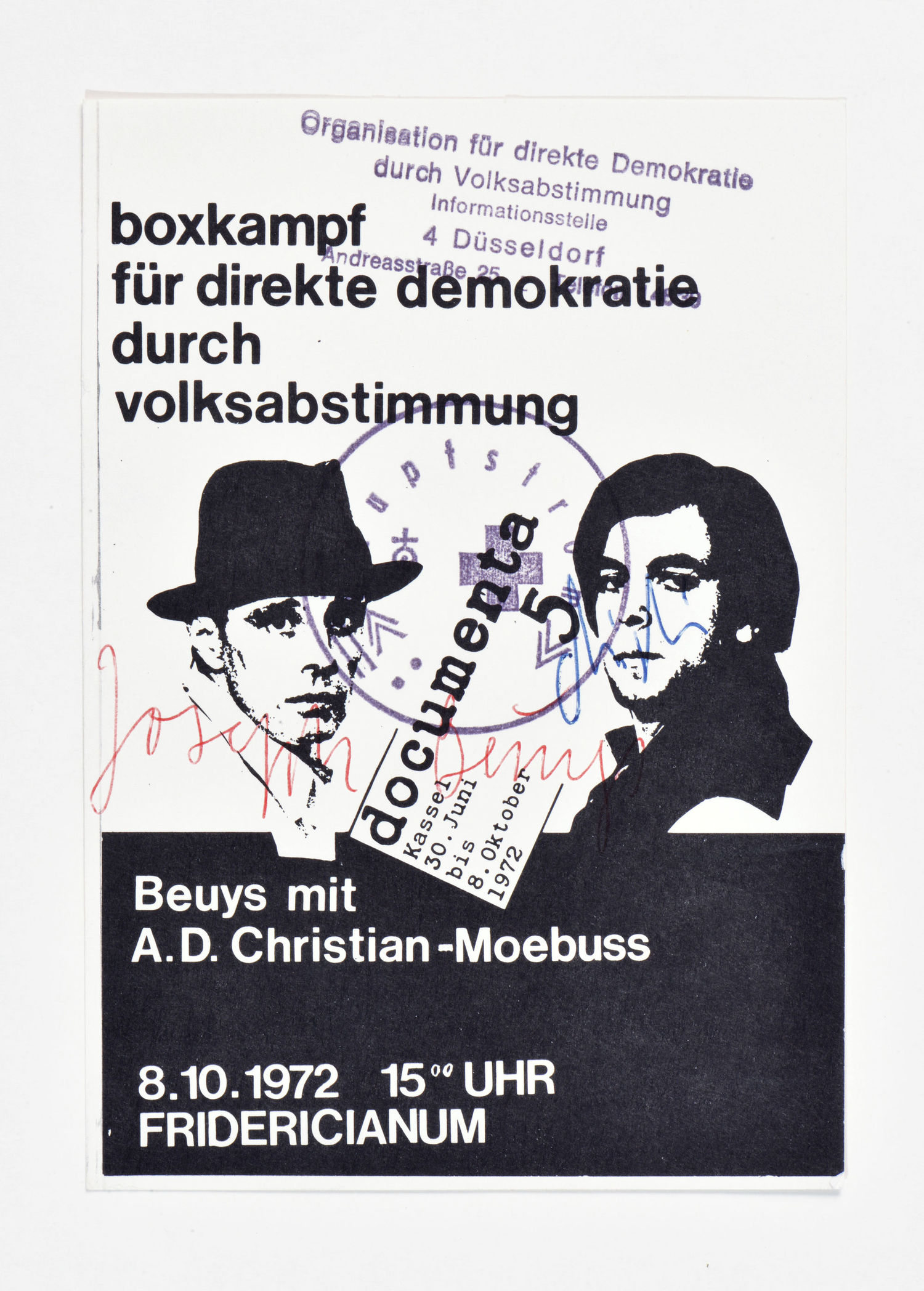 Postkarte, Boxkampf für direkte Demokratie, 1972. Photo: Museum Wiesbaden / Peter Quirin