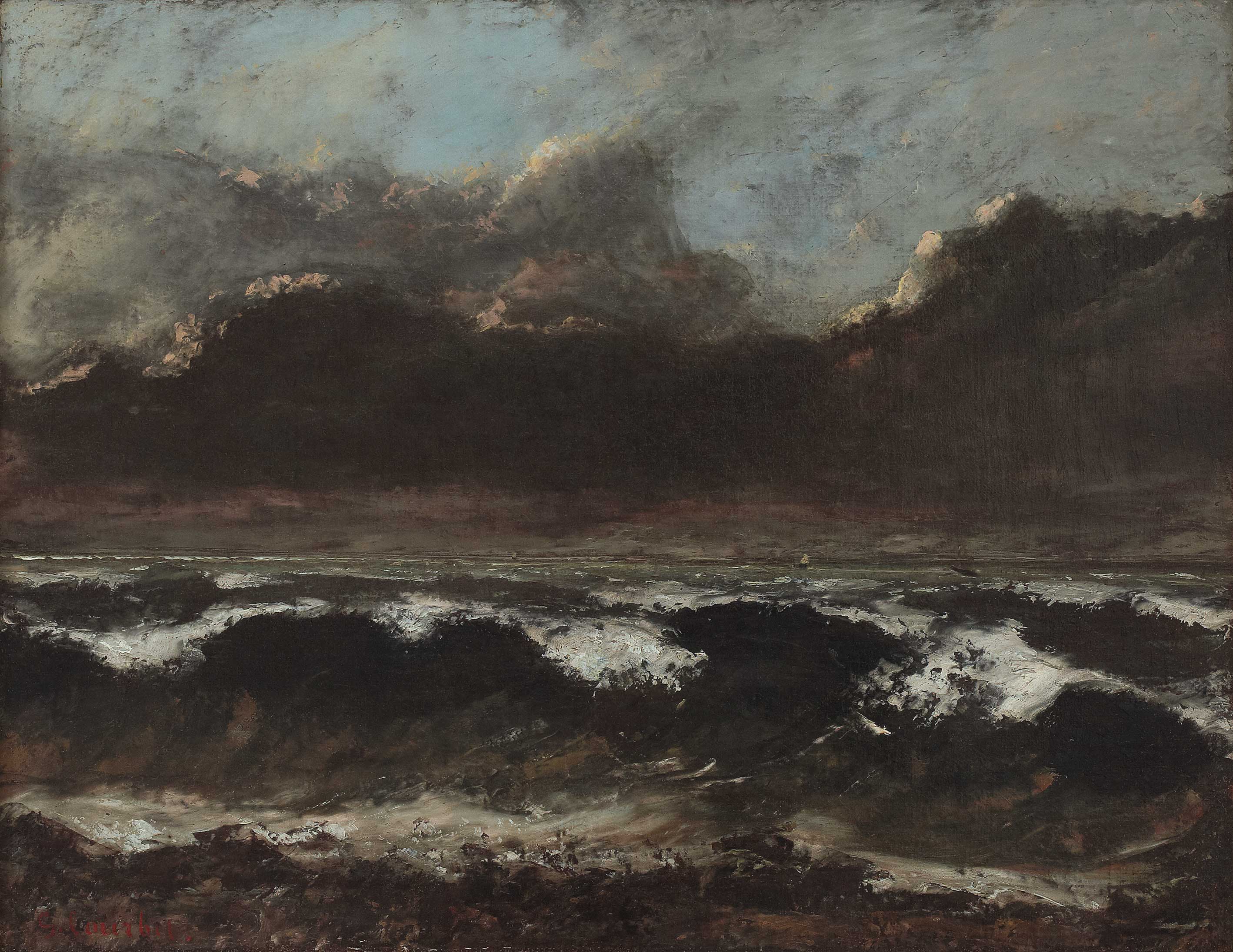 Gustave Courbet, Brandungswogen mit drei Segelschiffen, um 1870. Privatsammlung. Foto: Günter Maniewski, Frankfurt am Main.